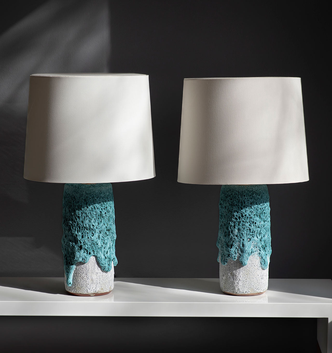 Turquoise + White Crater Glaze Table Lamps