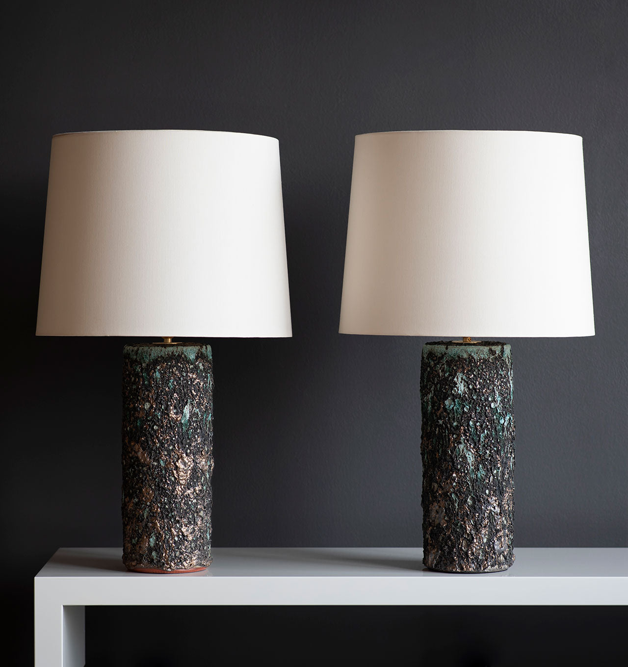 Bronze + Turquoise Crater Glaze Table Lamps