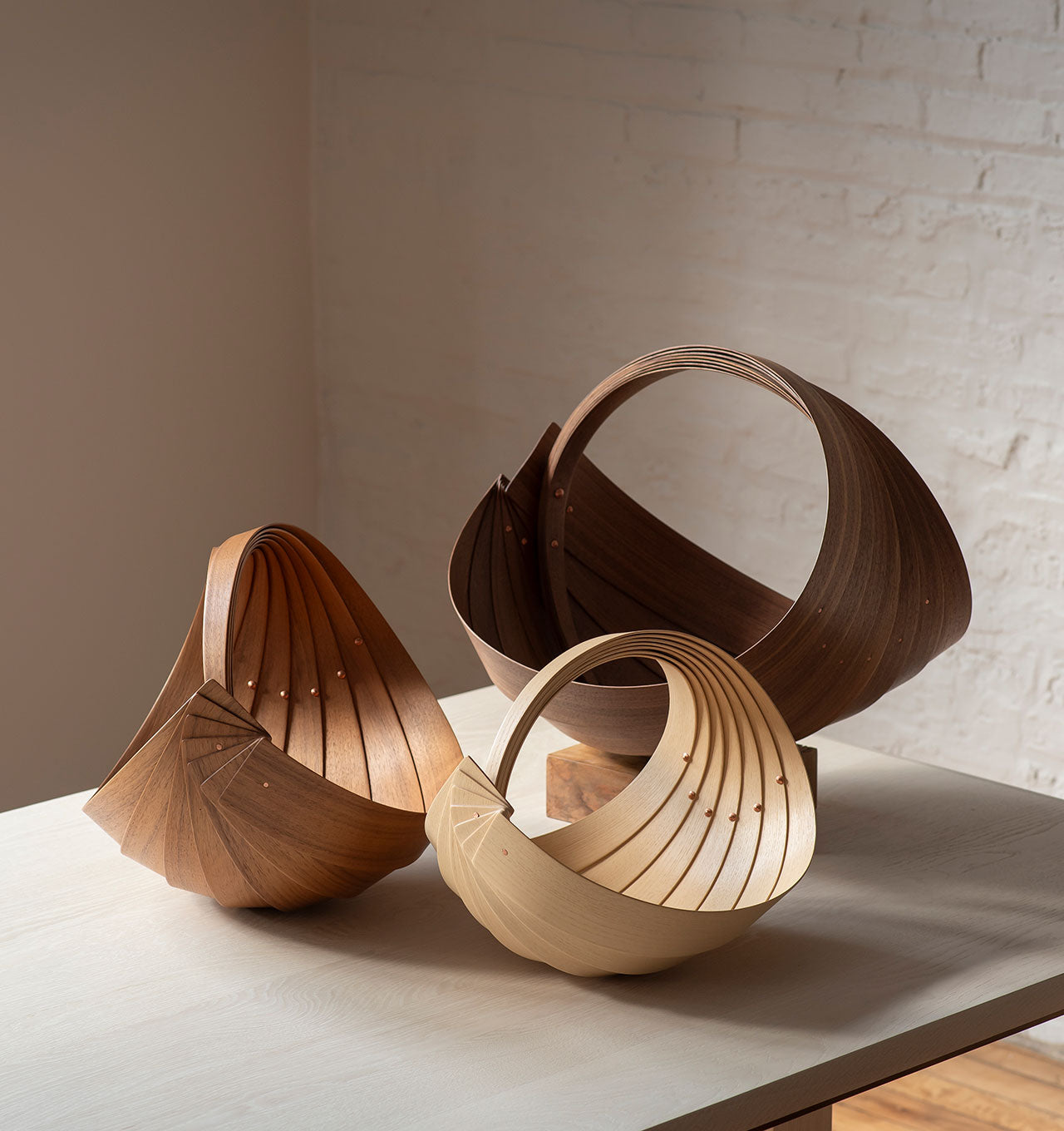 Walnut and Ash Split Wood Baskets