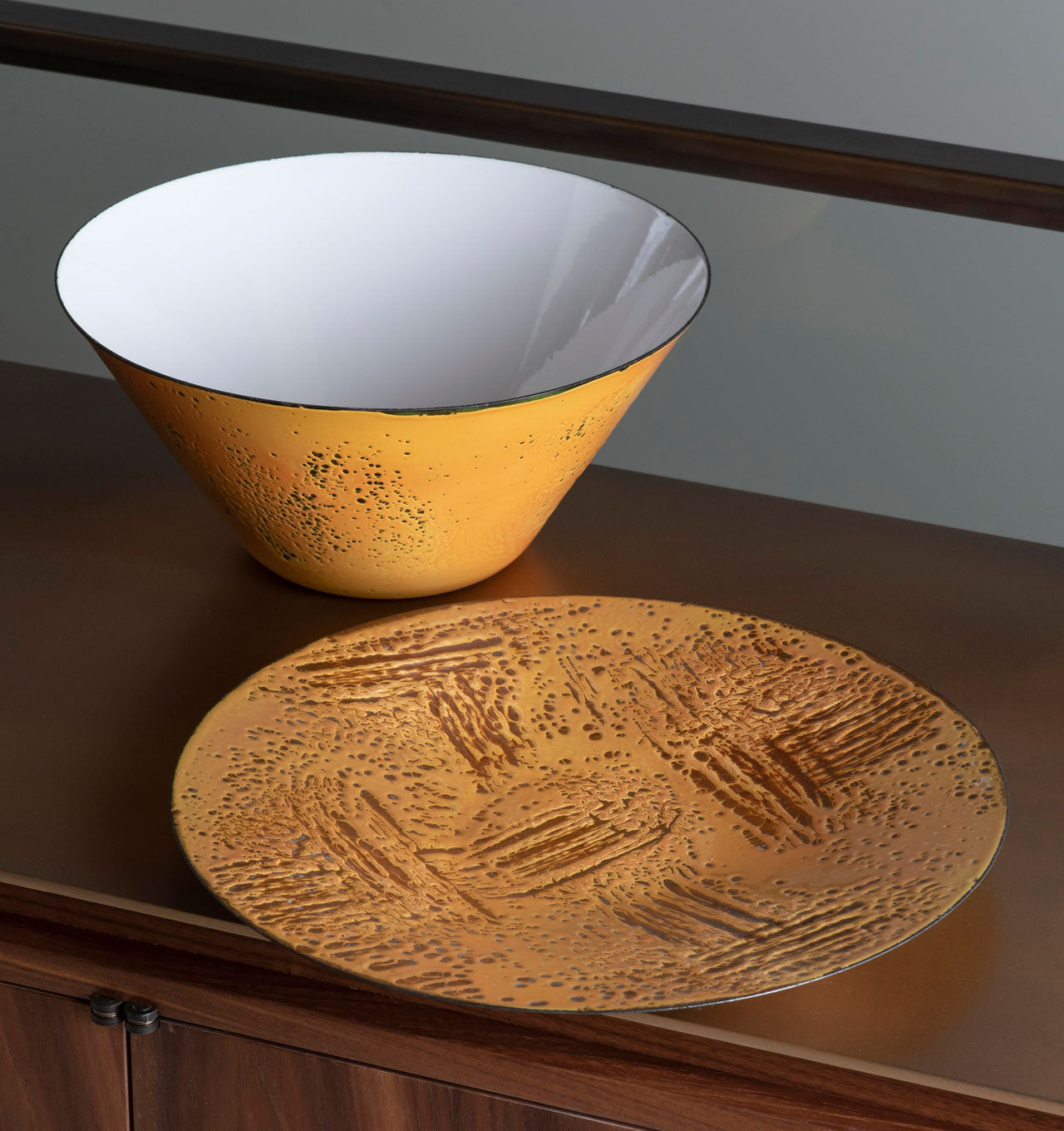 Enamel Bowl and Platter Set
