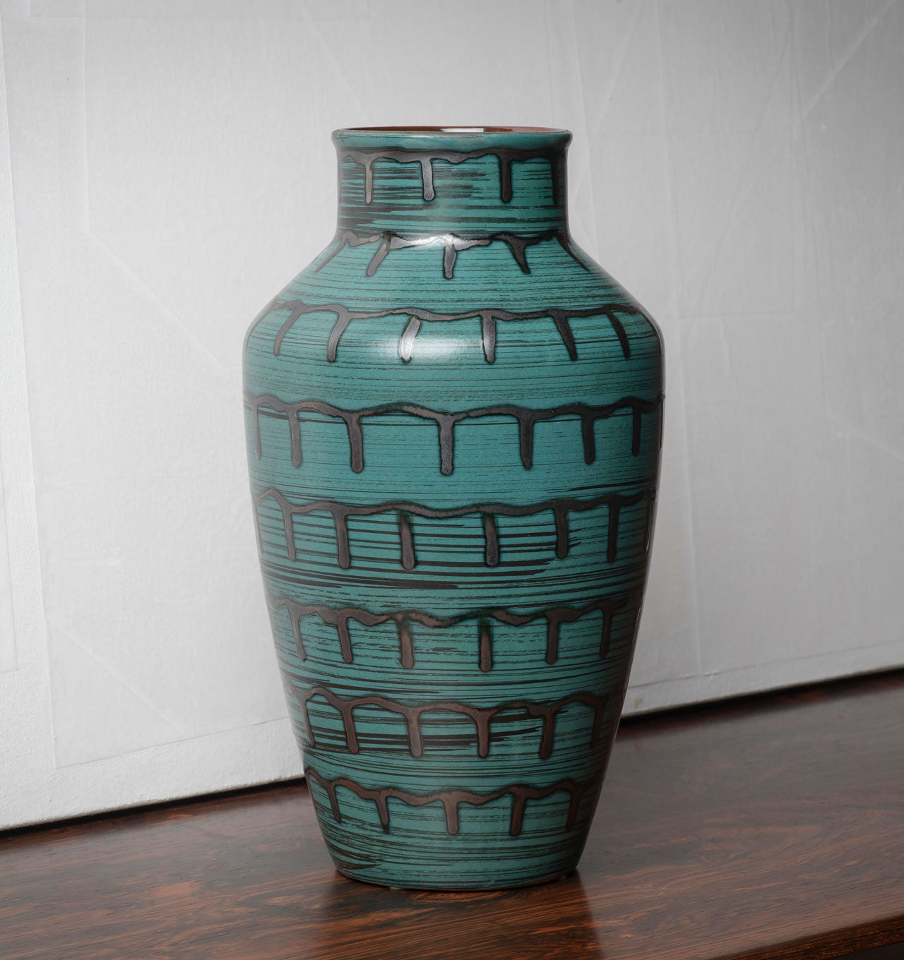 Teal and Grey Metallic Glaze Vase