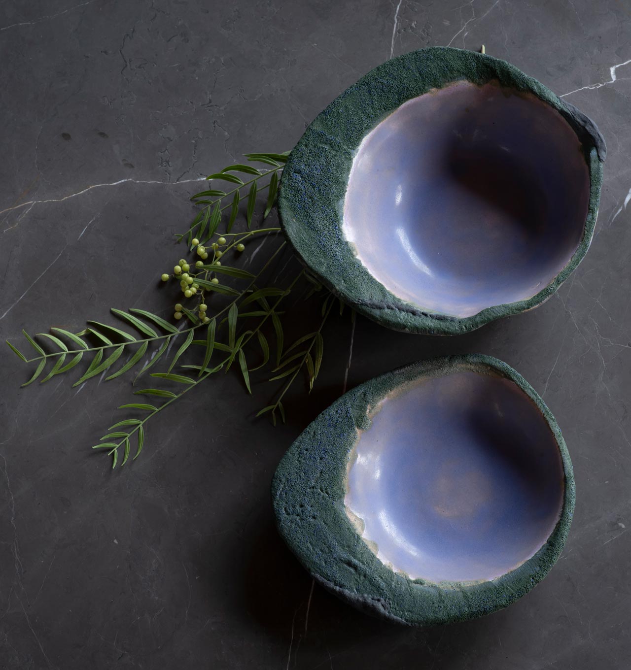 Lavender and Emerald Thalia Bowls