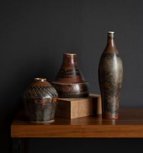 Load image into Gallery viewer, CHS Tenmoku Glaze Vases + Mottled Glaze Vessel